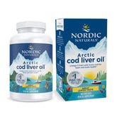 Bouteille Nordic Naturals Arctic Cod Liver Oil au goût citron, pratique etSavoureuse pour la routine.