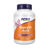 NOW Foods Caprylic Acid 600 mg – bouteille de gelules molles, soutien digestif potentiel.