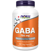 NOW Foods GABA 750 mg, bouteille de capsules, soutien potentiel à la relaxation.