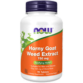 NOW Foods Horny Goat Weed comprimé ovale dans emballage, potentiel soutien énergie.