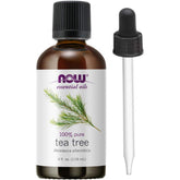 NOW Foods Huile arbre-à-thé en bouteille 4oz avec goutteur pour dosage précis.