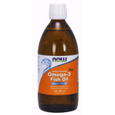 NOW Foods huile poisson oméga-3 liquide en bouteille, goût citron pour une consommation quotidienne pratique.