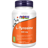 NOW Foods L-Tyrosine 500 mg, bouteille prête à soutenir l’éveil mental.