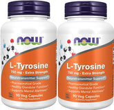 NOW Foods L-Tyrosine bouteille, soutien potentiel des neurotransmetteurs pour la concentration.