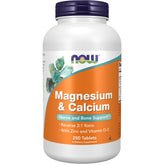NOW Foods Magnesium Calcium avec zinc et D-3, bouteille vue de face, soutien potentiel des os et des muscles.