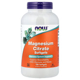 NOW Foods Magnésium Citrate, gélules molles, bouteille, soutien équilibre nerveux et musculaire.