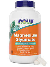 NOW Foods Magnésium Glycinate – flacon devant, soutien potentiel pour muscles et nerfs.