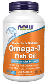 NOW Foods Omega-3 bouteille et étiquette visibles, suggérant qualité et dosage pratique