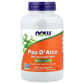 NOW Foods PAU D'Arco: bouteille et étiquette, présentation naturelle pour un soutien quotidien