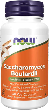 NOW Foods Saccharomyces boulardii capsules pour une digestion potentielle et équilibre intestinal.