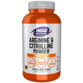 NOW Foods Arginine et Citrulline en poudre, bouteille visible, soutien potentiel à l'entraînement.
