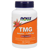 NOW Foods TMG 1000 mg comprimés dans un flacon clair, soutien potentiel à la santé cardiovasculaire