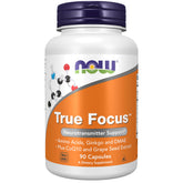 NOW Foods True Focus en bouteille, favorise l'éveil et la clarté mentale.