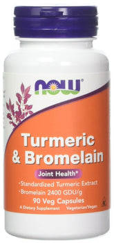 NOW Foods Turmeric Bromelain, bouteille de 90 capsules, usage quotidien pratique.