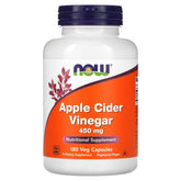 NOW Foods Vinaigre de cidre, bouteille 450 mg, 180 capsules, soutien à une routine bien-être.