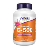 NOW Foods Vitamine C-500, gomme cerise, bouteille visible, soutien antioxydant quotidien.