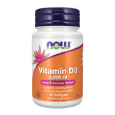NOW Foods Vitamine D-3 2000 UI — bouteille et gélules molles.
