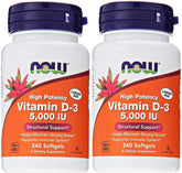 NOW Foods Vitamine D3 softgels, image de la bouteille et des capsules, soutien potentiel immunitaire et densité osseuse