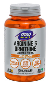 NOW Foods Arginine Ornithine, gélules en bouteille, soutient le métabolisme des protéines et la production de monoxyde d'azote.