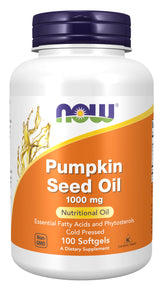 NOW Foods Huile de graines de citrouille 1000 mg en bouteille, riche en acides gras essentiels.