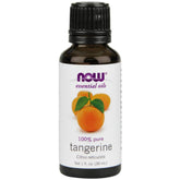 Huile de mandarine NOW Foods dans une bouteille, parfum frais et vivifiant.