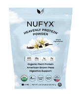 NUFYX Heavenly Protein en emballage vanille crème, prêt pour un petit-déjeuner rapide et protéiné.