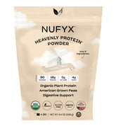 NUFYX Poudre Protéinée Céleste dans sa boîte, prêt pour un petit-déjeuner rapide.