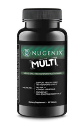 Nugenix homme: bouteille et tablettes, soutien potentiel à l'énergie.