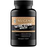 Nugenix booster oxyde nitrique : bouteille sur étagère, soutien potentiel au flux sanguin.