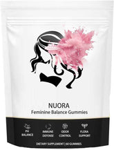 Gommes Nuora équilibre féminin – bouteille et bien-être intime au quotidien.