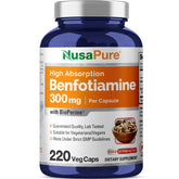 NusaPure Benfotiamine 300 mg – gélules vegan, prise quotidienne pratique.