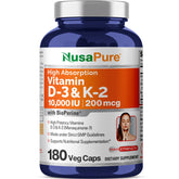 NusaPure bouteille avec gélules K2 MK7 et D3, pratique au quotidien.