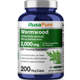 NusaPure Wormwood Capsules bouteille montrant l'emballage pour une utilisation quotidienne.