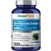 NusaPure Saw Palmetto: flacon montrant l'extrait 20:1 pour une routine quotidienne.