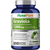 NusaPure Graviola, bouteille avec extrait 20:1 et 10:1, usage quotidien potentiel.
