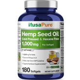 NusaPure huile de chanvre 1000 mg, bouteille, soutien quotidien potentiel.