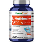 NusaPure L Méthionine 1200 mg – bouteille pratique pour un apport quotidien vegan.