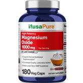 NusaPure oxyde de magnésium: bouteille et gélules faciles à prendre pour routine