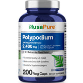 NusaPure Polypodium Leucotomos, bouteille pratique de 200 gélules pour usage quotidien.