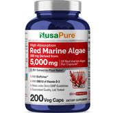NusaPure algue rouge marine 20:1 extrait dans une bouteille, pratique pour l'apport nutritif.