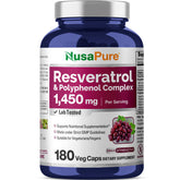 NusaPure Résveratrol et Polyphénols — bouteille, soutien potentiel antioxydant.