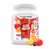 NutraBio Clear protéine whey Fruit Punch - bouteille affichant saveur fruitée rafraîchissante
