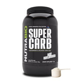NutraBio Super Carb – bouteille avec étiquette, énergie durable après l’effort.