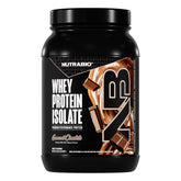 NutraBio Whey Isolate: photo-produit chocolat gourmet, source de protéines pour récupération après l'entraînement