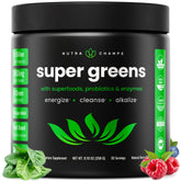 NutraChamps Super Greens - bouteille doseur, énergie naturelle rapide pour le matin.
