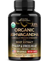 NutraHarmony Ashwagandha — bouteille de capsules pour soutien quotidien au stress.