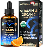 NUTRAHARMONY Vitamine A 10000 UI gouttes orange bouteille – soin peau et immunité potentiels.