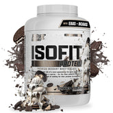 Nutrex IsoFit protéine isolée saveur biscuit crème en bouteille, présentation claire.