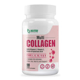 NUTRI POTENTIA Multi Collagen Capsules — bouteille visible, soutien cheveux et peau.