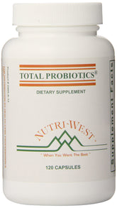 Nutri-West Total Probiotics: bouteille prête pour votre routine digestive.